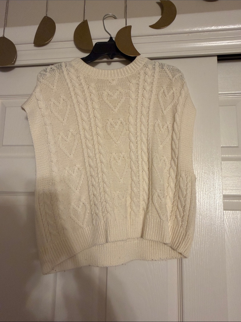 Cream Cable Knit Heart Sweater Vest